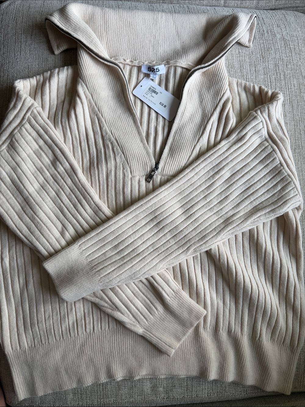 525 America (Evereve) Cream Ribbed Cowl Half-Zip Sweater